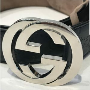 GG Gucci  black leather  brass